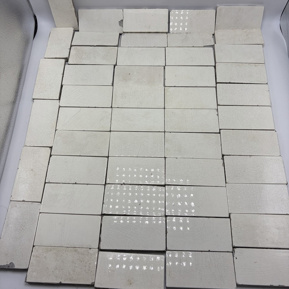 50 Antique Ceramic Thick Subway Tile White Ivory Old Crazing Local Salvage Read